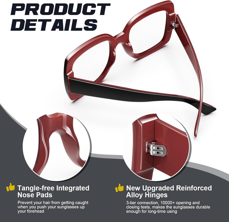 GQUEEN Oversized Fake Glasses Women Men Retro Thick Big Square Frame Clear Lens UV400 Protection Fashion Eyeglasses - Image 3